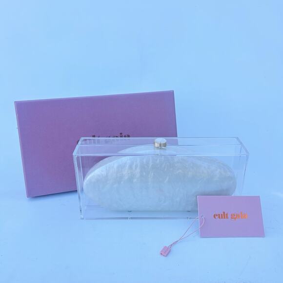 Cult Gaia Annika Clear Acrylic Pearl Clutch Rectangular Purse Transparent - Picture 2 of 15